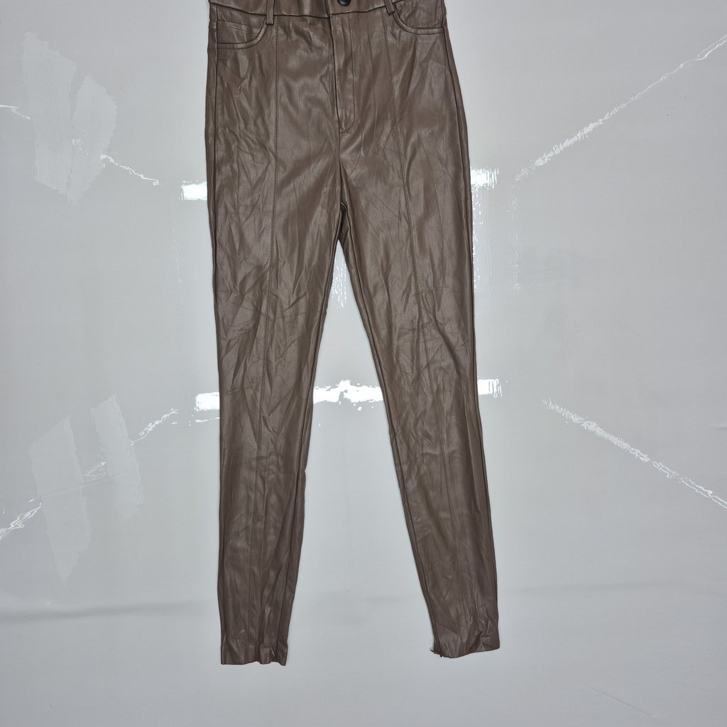 Женские брюки ZARA, цвет кофе с молоком (эко-кожа), фото 2